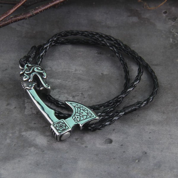 Axe Wrap Anchor Viking Bracelet Men's Leather - Uk Seller