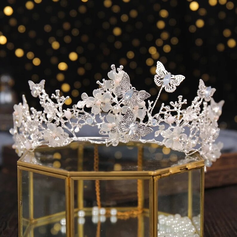Silver Butterfly Tiara Floral Bridal Tiara Wedding Tiara Etsy