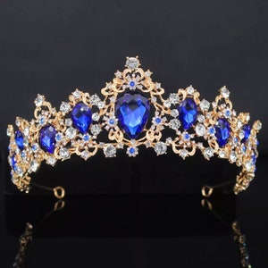 Baroque Crown Red Blue Green Crystal Bridal Tiaras Crown Vintage Gold Hair Accessories Wedding Rhinestone Diadem Pageant Crowns