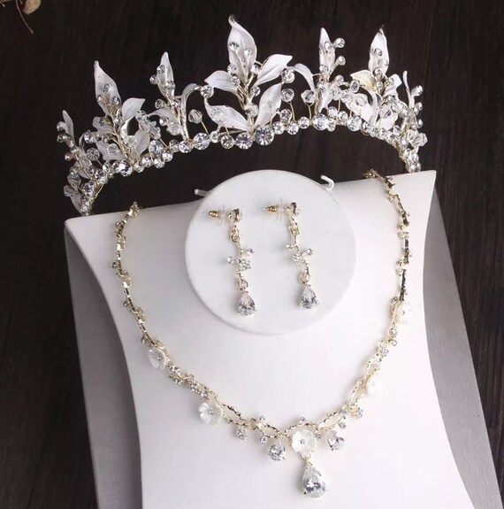 Coroncina Sposa Collana e Orecchini con perle