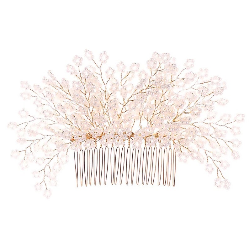 Gold Handmade Flower Pearl Hair Combs Bride Noiva Tiara image 2