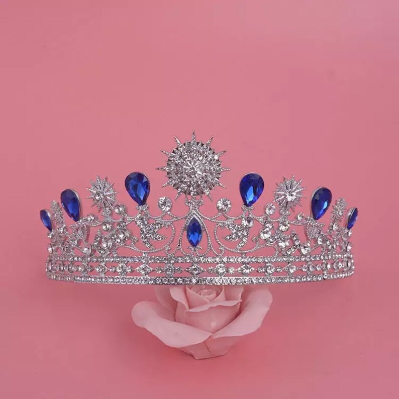 Luxury Elegant Blue Rhinestone Bridal Tiara Crystal Wedding Quinceanera Tiaras And Crowns Pageant Tiara Hair Jewelry Accessories