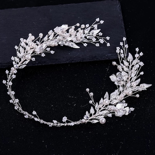 Bridal Wedding Crystal Flower Tiara Crown Pearl Rhinestone Hair Band Headband 