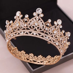 Big Round Crowns Baroque Tiara Crown Crystal Heart Wedding Hair Accessories Queen Princess Diadem Bridal Ornaments,wedding gold tiara,