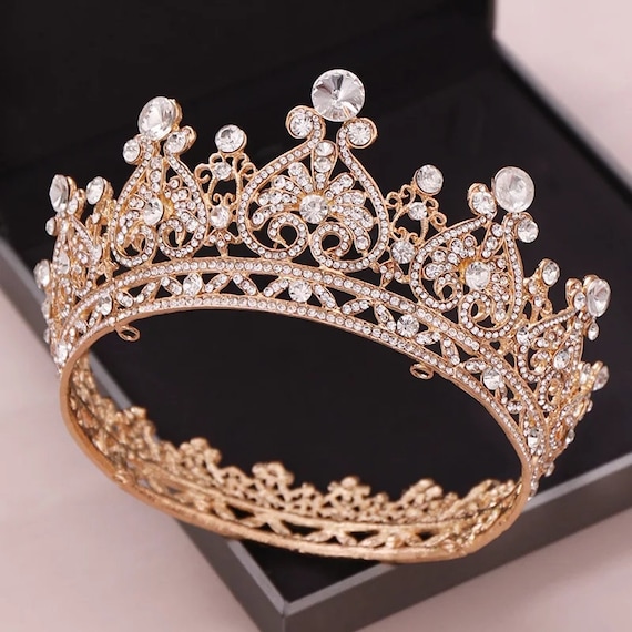 Big Round Crowns Baroque Tiara Crown Crystal Heart Wedding - Etsy