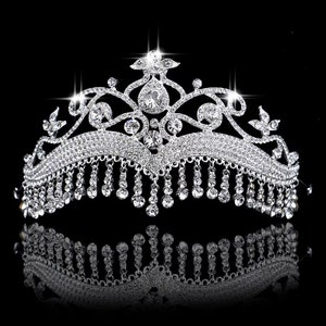 Wedding Tiaras Long Rhinestone Drop Tassel Crowns Crystal Bridal Hair Jewelry Wedding Hair Accessories Bride Party, spark tiara crown