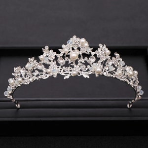 Bridal Wedding Crown Hair Accessories Luxury Silver Pearl Rhinestone Crystal tiara Crown Princess Birthday prom pearl Crown Bridal Crown