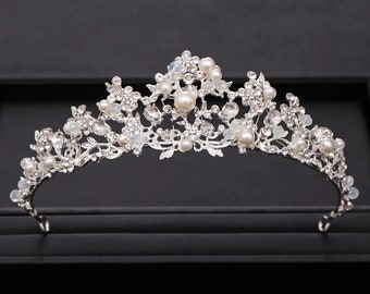 Bridal Wedding Crown Hair Accessories Luxury Silver Pearl Rhinestone Crystal tiara Crown Princess Birthday prom pearl Crown Bridal Crown