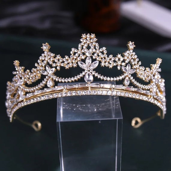 Princess Tiara Crown Luxury Gold Wedding Bridal Tiaraweddin Etsy