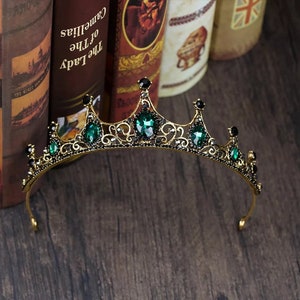 Vintage Small Baroque Green Crystal Tiaras Crowns for Women Girls Bride Wedding Hair Jewelry Accessories,green baroque tiara crown, tiara