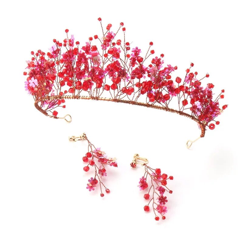 Red Crystal Crown Chinese-Style Wedding Headdress Handmade | Etsy