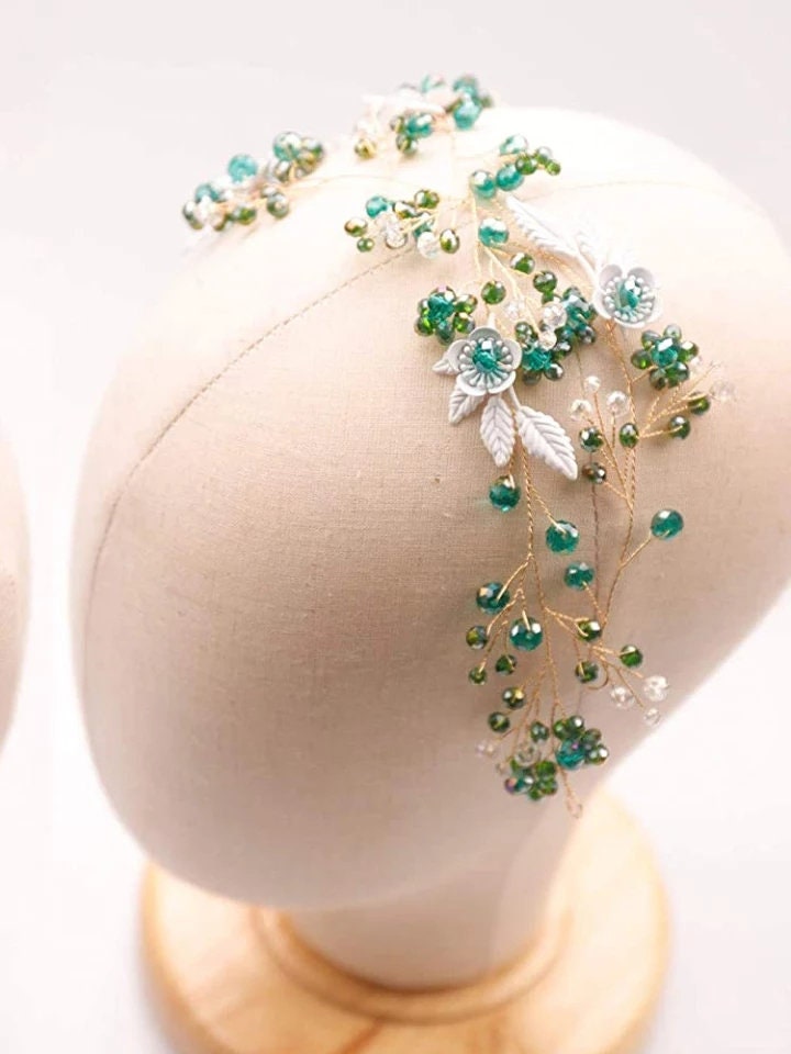 Green Bridal Hair Vine, Green Headpiece, Wedding Hair Accessories, Hal –  One Curtain Road