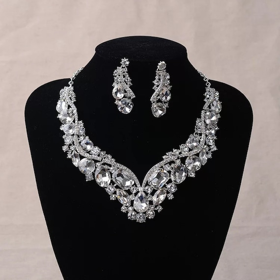 detail tapet Formindske Luxury Rhinestone Wedding Jewelry Sets Earrings Geometric - Etsy