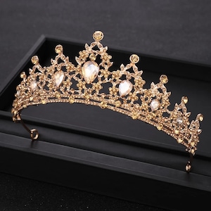 Vintage Handmade Princess Jewelry Large Full Circle Rhinestones Queen Pageant Crown Bridal Hair Jewelry Wedding Dress Accessories,Gold tiara