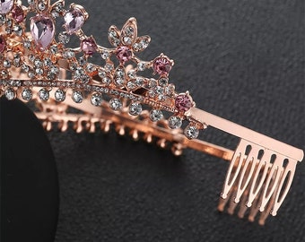 Rose Gold Frcolor Barocke Tiara Crown Heart-Shaped Crystal Haarband Braut Kopfbedeckung für Hochzeit Engagement