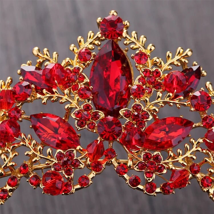 Baroque Luxury Red Crystal Bridal Crown Tiaras Vintage Gold - Etsy