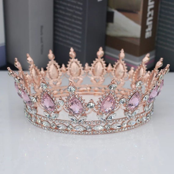 Tiara Baroque Crown Vintage Round Full Size Tiara Luxury Rhinestone  Princess Birthday Wedding Pageant Party,pink Crown, Purple Tiara Wedding 