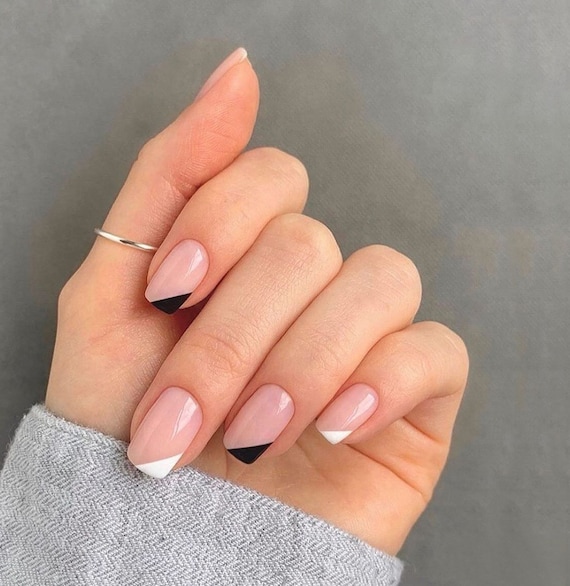 Nude French Press On Nail Coffin Nails Fake Nails False Etsy