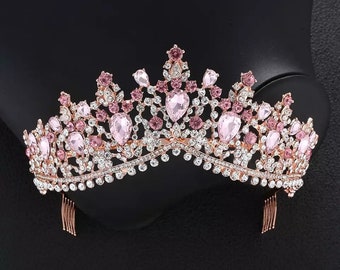2019 Pink Flowers Spring Wedding Crown Tiara Diadem Crystal Crown Pageant Crown Bridal Hair Accessories Headband Women Girls Gift Birthday Party 2019 Pink Flowers Spring Wedding Crown Tiara Diadem Crystal Crown Pageant Crown Bridal Hair Accessories Headband Women Girls Gift Birthday Party