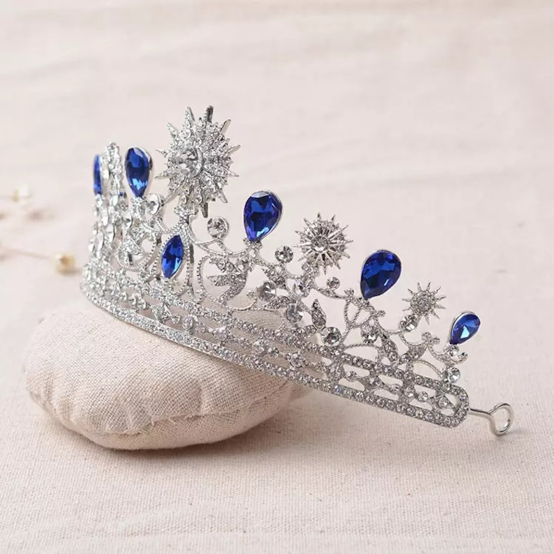 Luxury Elegant Blue Rhinestone Bridal Tiara Crystal Wedding Quinceanera Tiaras And Crowns Pageant Tiara Hair Jewelry Accessories