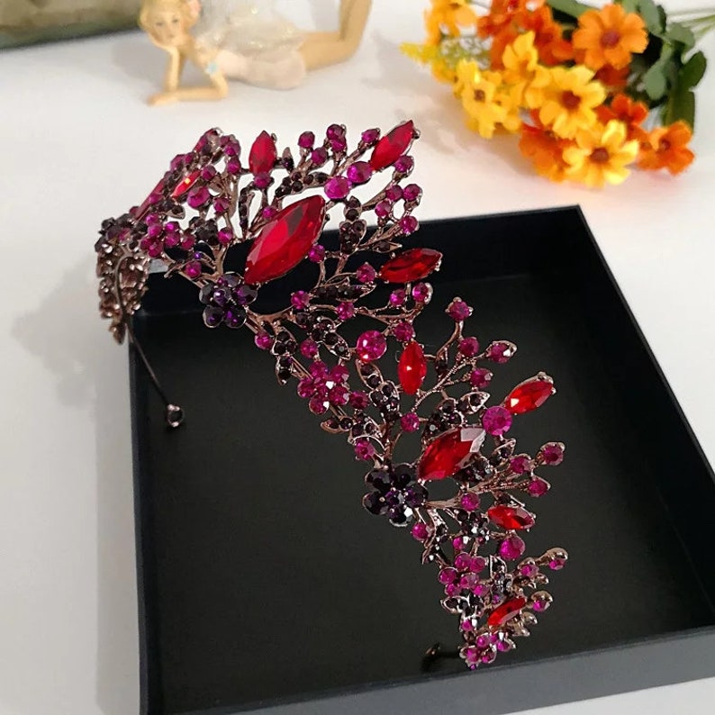 wedding Baroque Handmade Elegant Crystal Hair Crown Tiara Red Princess Rhinestone Hair Ornaments Hairband Prom Bride Wedding Accessories
