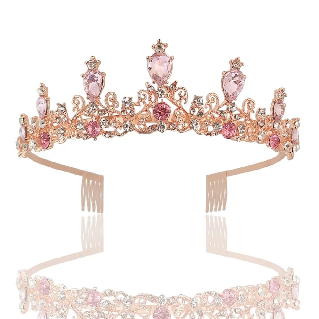 Pink Tiara Crownwedding Hair Piece Crystal Hair Vine Hair - Etsy