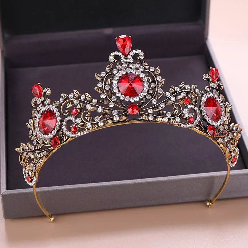 Vintage Baroque Large Red Crystal Metal Crown Tiaras de Noiva | Etsy