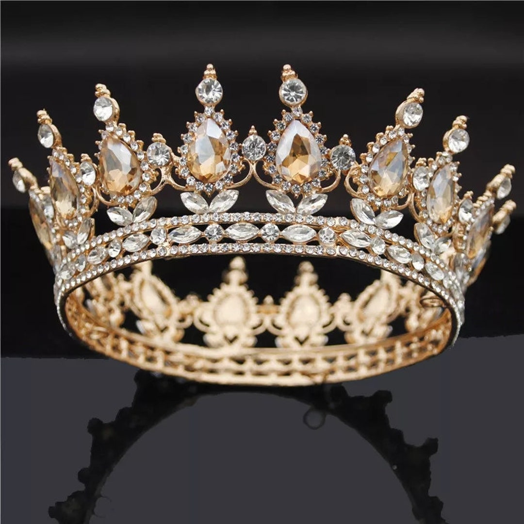 Gold Round Crown Bridal Crystal Tiaras Crowns - Etsy