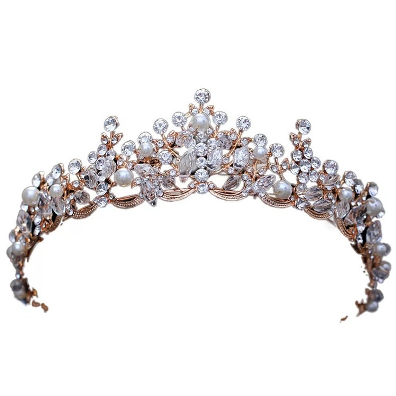 Rose Gold Crystal Princess Hair Tiaras Bridal Headpiece Women Etsy