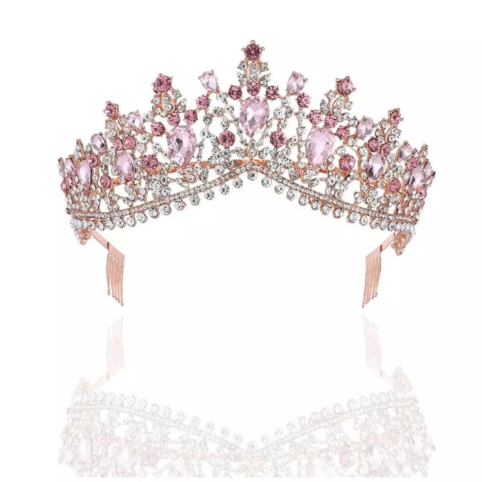 Baroque Rose Gold Pink Crystal Bridal Tiara Crown With Comb - Etsy