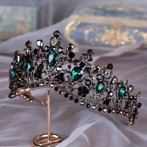 Baroque Bronze Black Green Crystal Bridal Tiaras Crown Vintage Rhinestone Diadem for Brides Headbands Wedding Hair Accessories,tiara svg