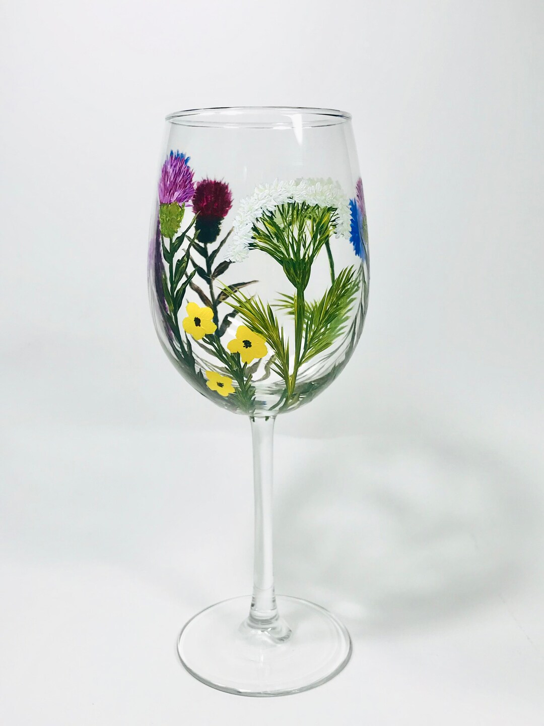 Hand Painted Wild Flowers on Wine Glasses Botanicals on Wine Etsy