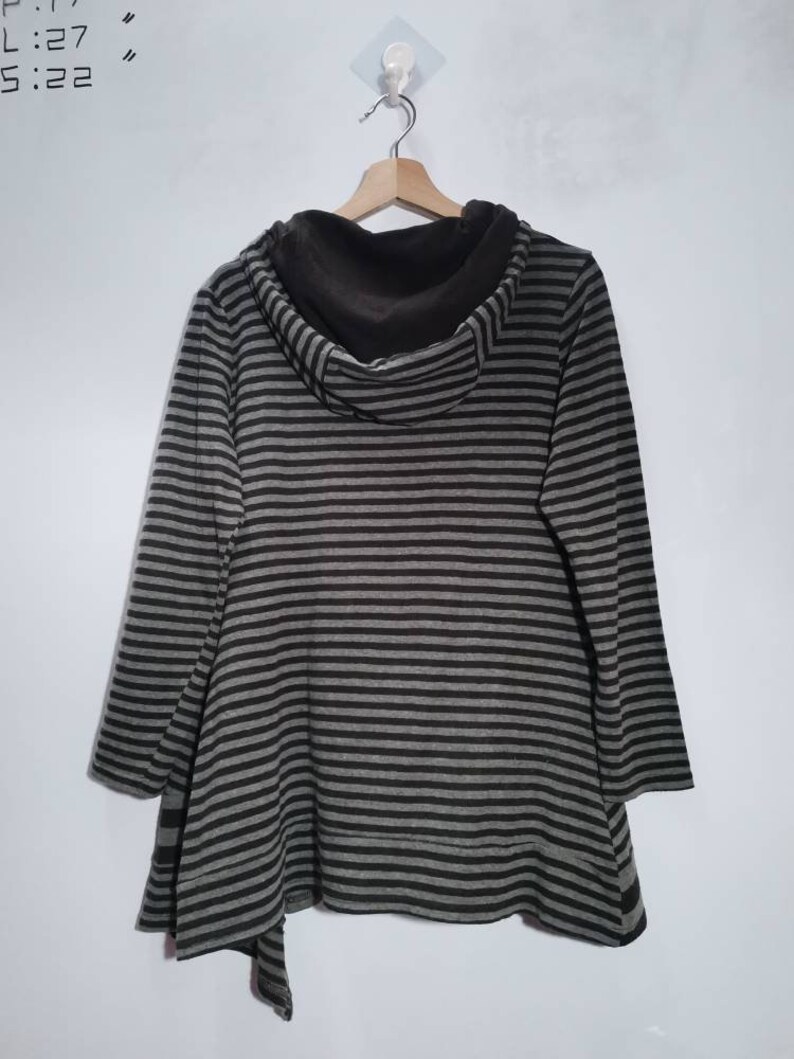 Vintage 90s KOIBITO MISAKI Sensitivity Pullover Japanese designer jumper hoodie stripe pattern long-sleeved distressed Black colour size M