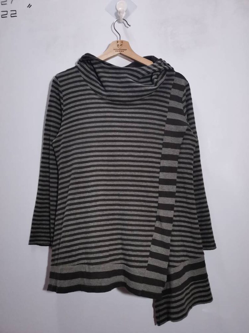 Vintage 90s KOIBITO MISAKI Sensitivity Pullover Japanese designer jumper hoodie stripe pattern long-sleeved distressed Black colour size M