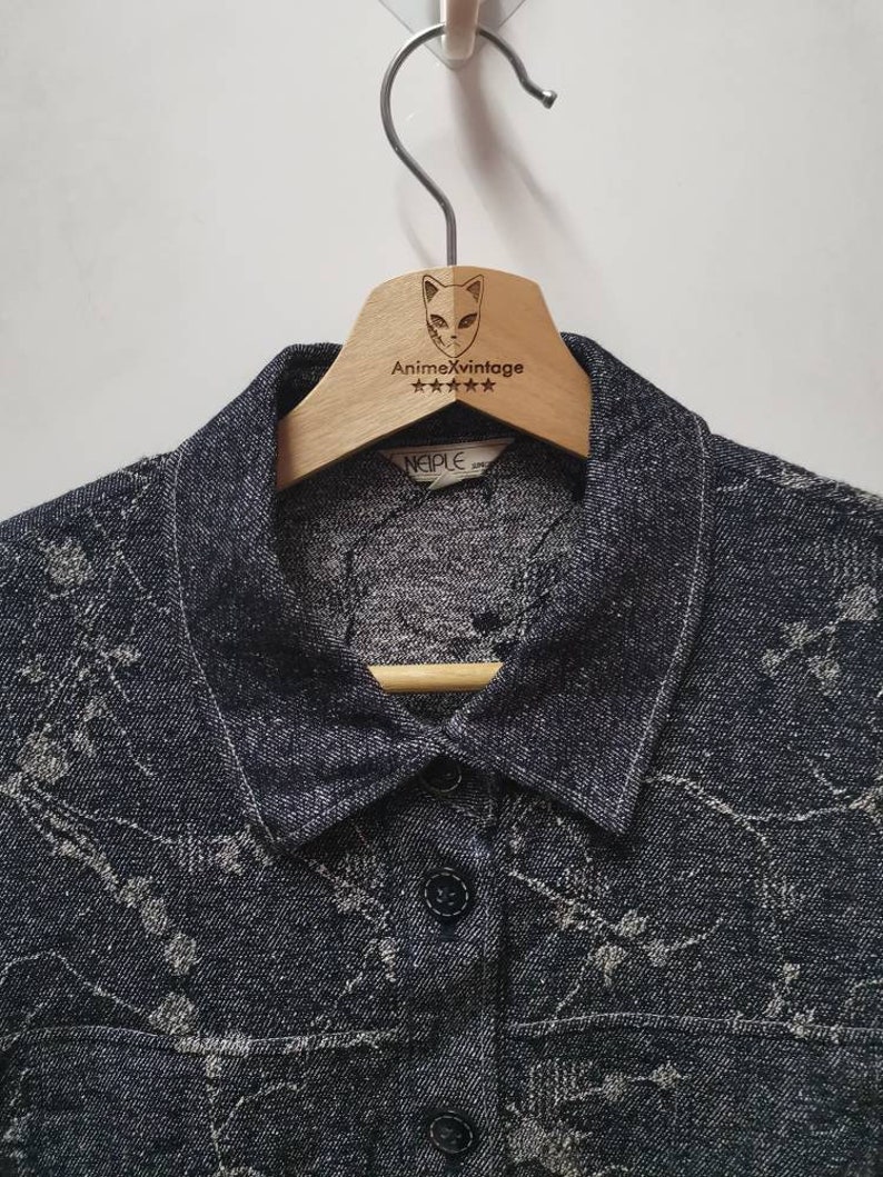 Vintage 90s NEIPLE JUNIOR Denim Jacket Floral pattern Knitted style jeans jacket button up streetwear cottonwool blue colour size M