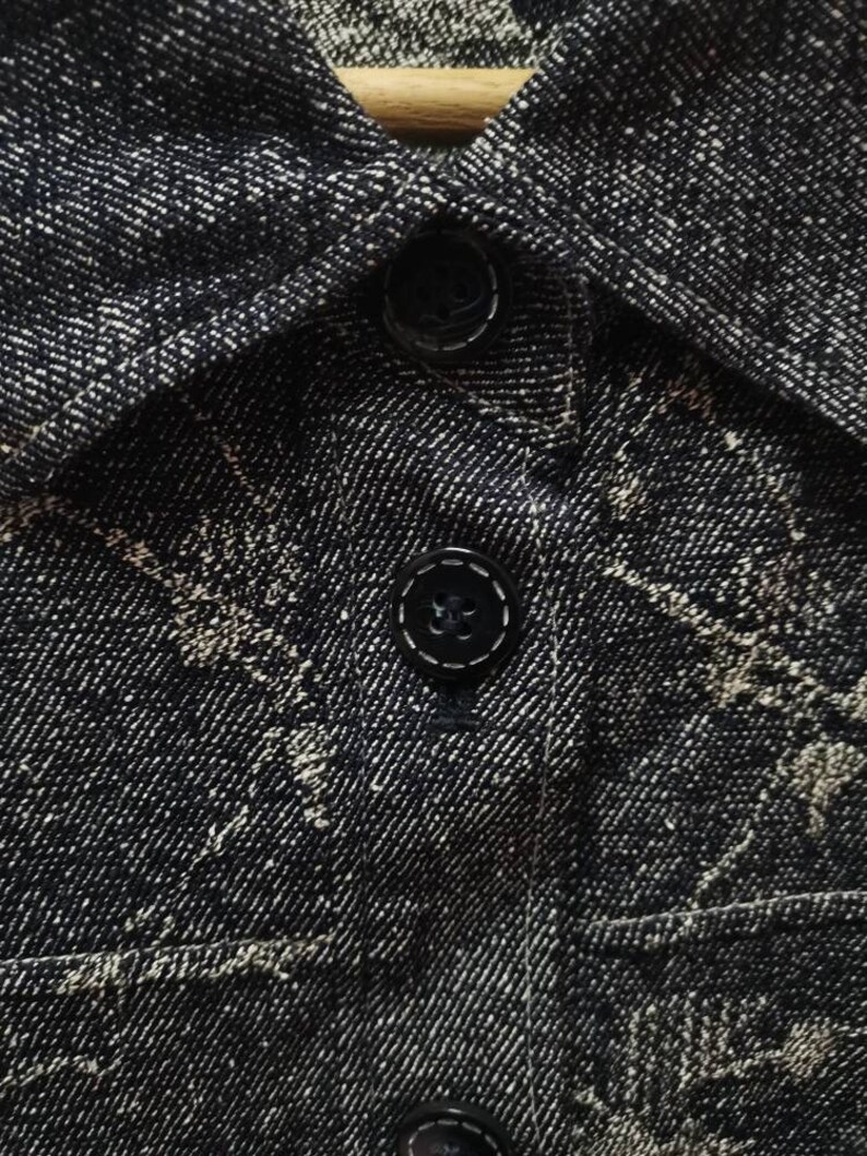 Vintage 90s NEIPLE JUNIOR Denim Jacket Floral pattern Knitted style jeans jacket button up streetwear cottonwool blue colour size M