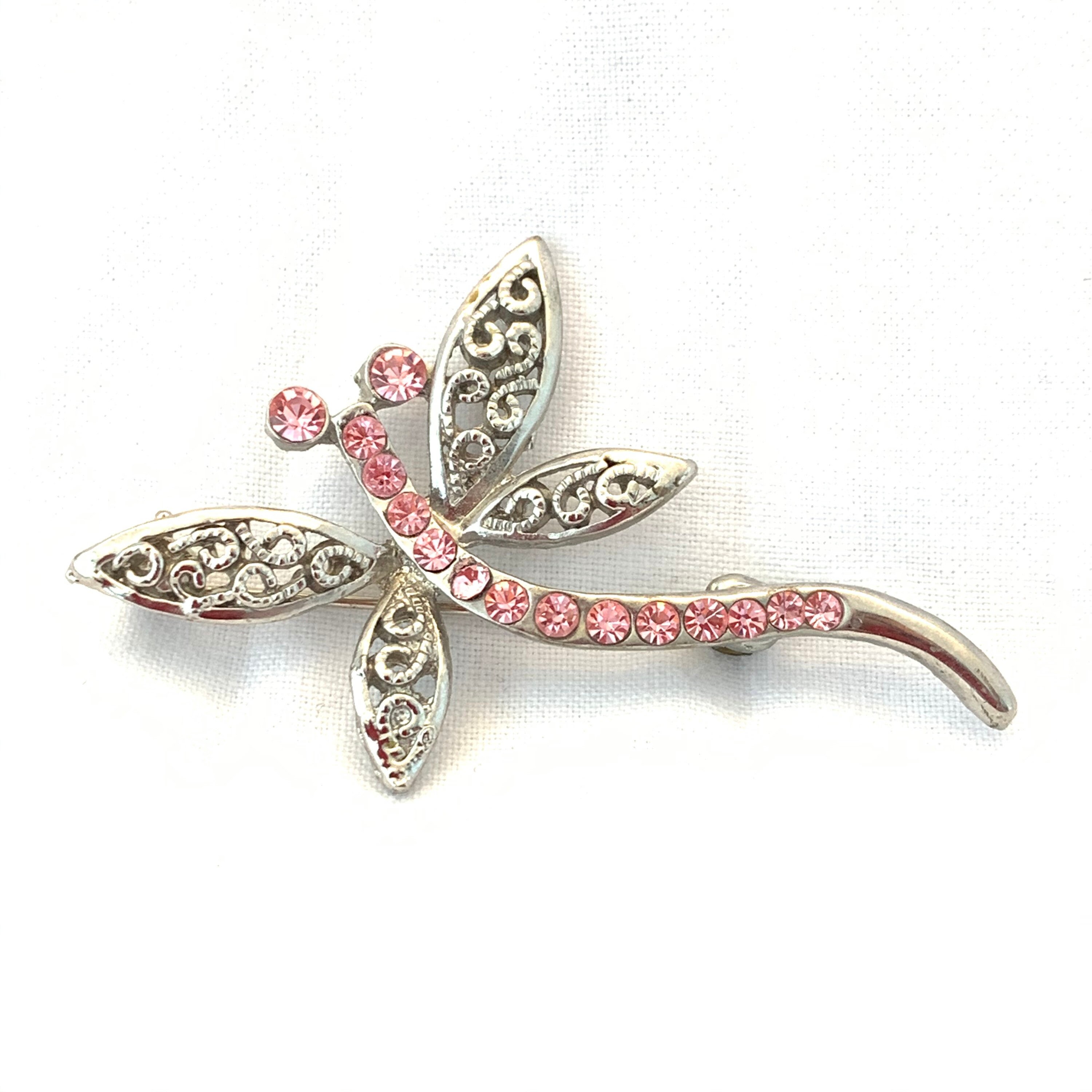 Vintage brooch vintage dragonfly brooch pink rhinestone Etsy