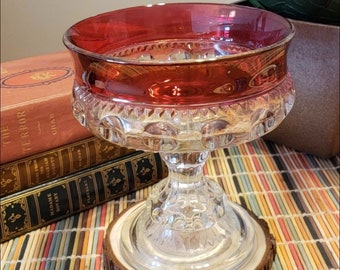 Vintage Kings Crown Thumbprint Compote Pedestal Bowl