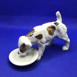 Vintage Made in Japan Porcelain Jack Russell cleaning his plate