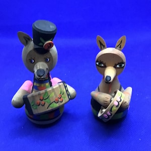 USSR Folk art hand painted Foxes with instruments