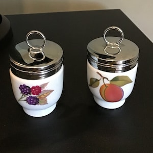 Pair of Vintage Royal Worcester Egg Coddlers/Peach and Berries Pattern