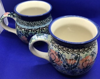 Polish Pottery Bubble Tea Mugs set of two signed
