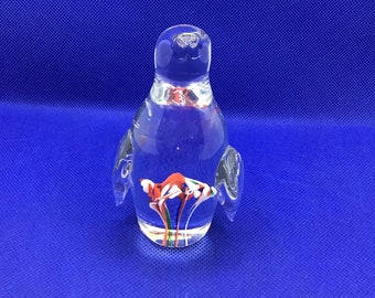 Art Glass Clear Penguin with a splash of color - Made in Taiwan ROC paperweight