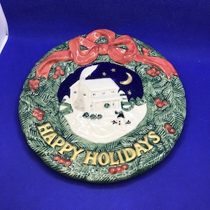 Vintage Fitz and Floyd Omnibus Happy Holidays Canape Plate