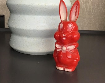 Vintage Hard Celluloid Plastic Red and White Rabbit/Bunny Baby Rattle