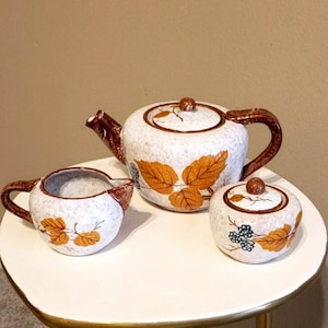 Vintage Hand Painted Teapot, Creamer, and Sugar Bowl made in Italy