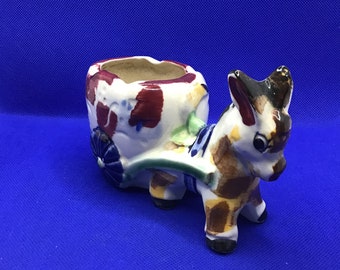 Vintage Donkey pulling a cart Planter Made in Japan