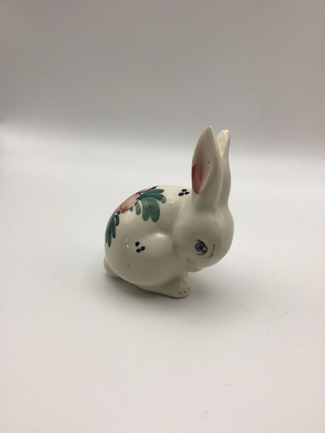 Vintage Ceramic Floral Theme Bunny Rabbit Hand Painted Marked Delft USA ...