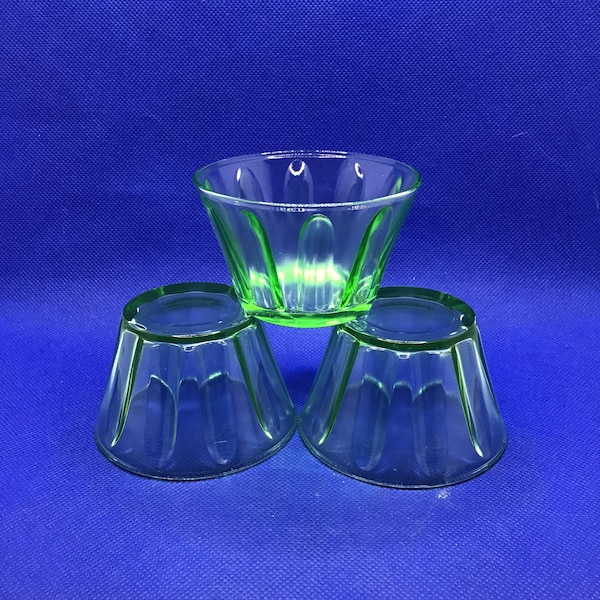 Vintage Hazel Atlas Style Custard Cup Uranium Vaseline Glass set of 3