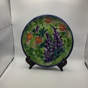 Sydney Bishop Ceramic Pottery Textured Floral Hand Crafted Painted Decorative Signed Plate